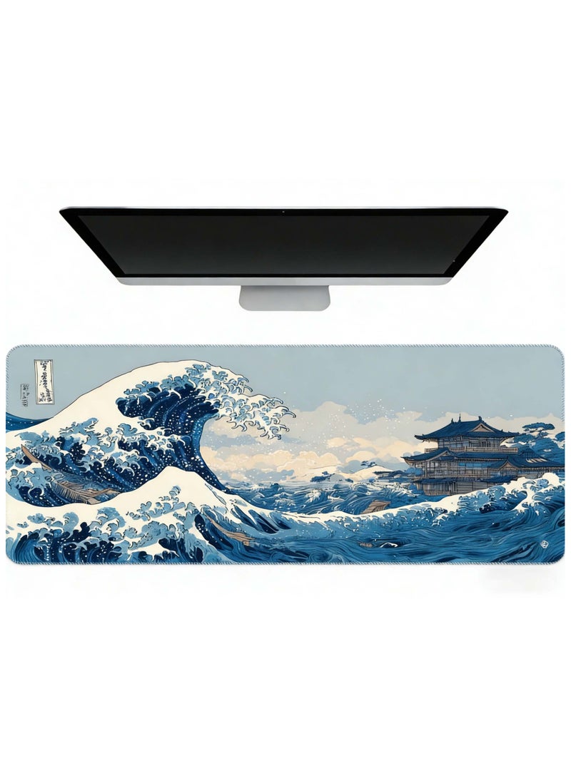 San Yi Mouse Pad XL - 80x30cm Large Mouse Mat with Anti-Slip Rubber Base for Keyboard and Mouse, for Home and Office（Sea waves pattern） - Image 1